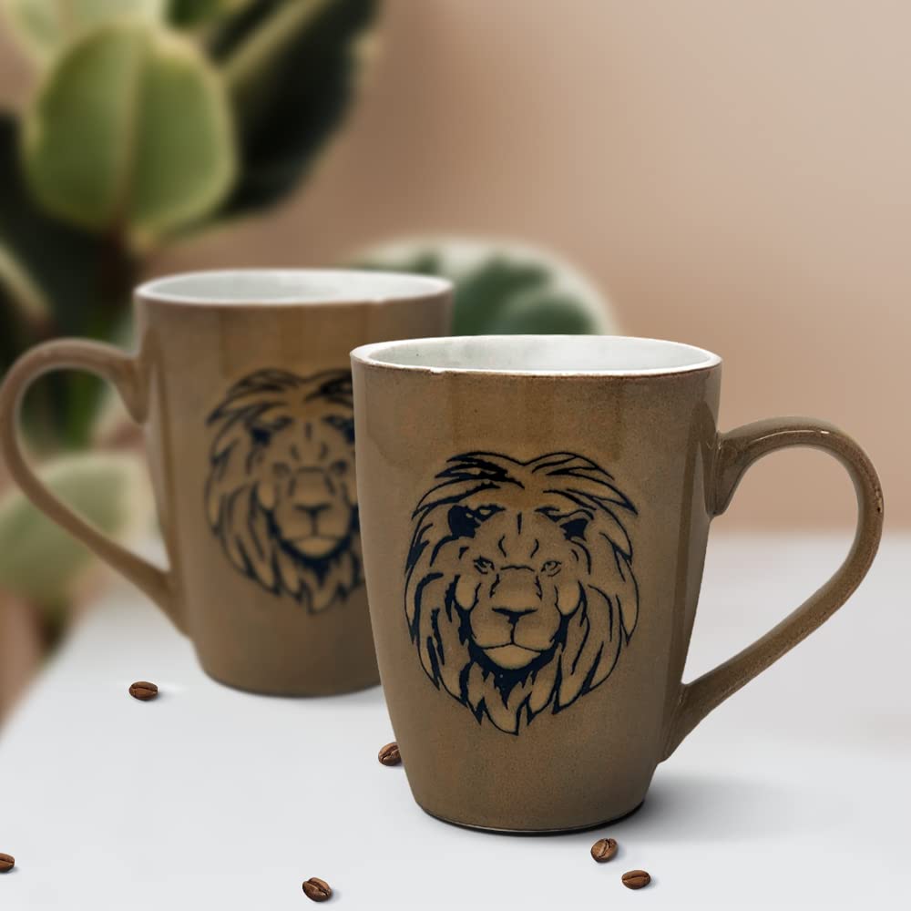 Buy The Earth Store Lion Grey Coffee Mug Set of 2 Ceramic Tea Mugs