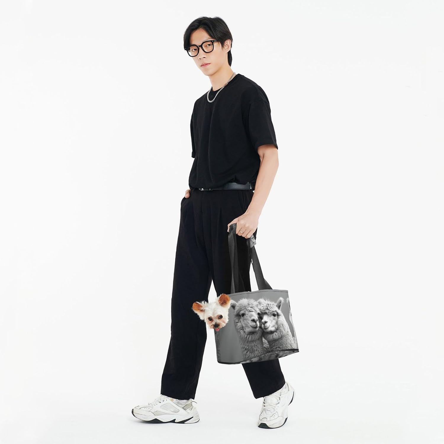 I Love Alpacas Print Portable Foldable Shoulder Bag for Travel,with Collar Hook and Handle Pad,Cute Stylish Design