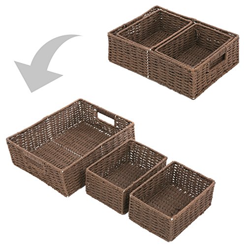 Mygift Rustic Brown Woven Small Storage Baskets For Storage, Decorative Nesting Basket Set, 3 Pack #TOP3