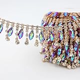 PEARLY JUN 1 Yards Rhinestone Trim Chain Crystal AB Gold Fringe Sewing Dress DIY Party Wedding Bouquet for Decoration Bridal Costume Embellishment Clothing Accessories