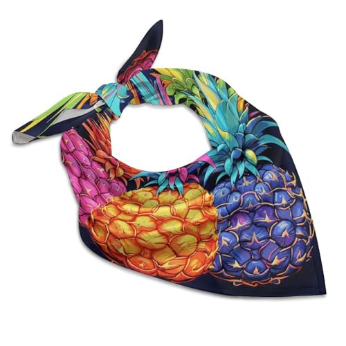 Colorful Pineapple Silk Scarf Fashion Satin Head Scarf Lightweight Head Scarves for Neck Silk Scarves for Women Men Boho Hair Wrap Sleeping Kerchief Bandanas Pocket Square 25