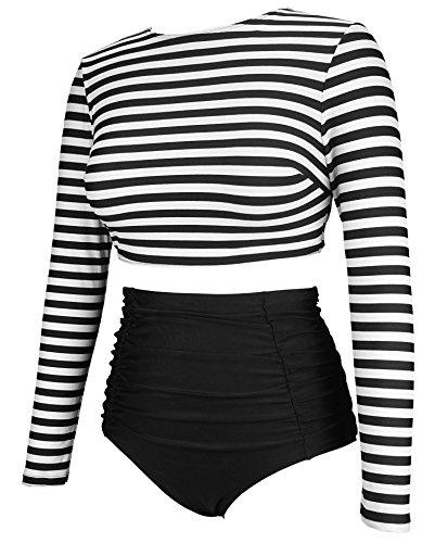 image for COCOSHIP Black & White Striped Women's Multi-Purpose Long Sleeve Swim 
