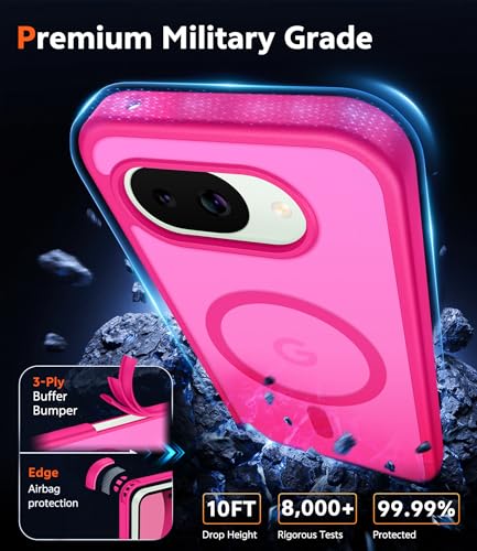 Image of FNTCASE for Google Pixel 10A Case: Frosted Translucent with Screen Protector Shockproof Phone Cover - Matte Military Grade Full Protection Drop Proof TPU Rugged Sturdy Cases - 6.3 inch(Hot Pink Soild)