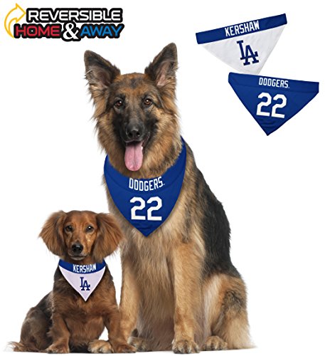 Image of MLBPA Reversible Dog Bandana - Clayton Kershaw #22 Pet Bandana - MLB Los Angeles Dodgers Home & Away Bandanna, Small /Medium
