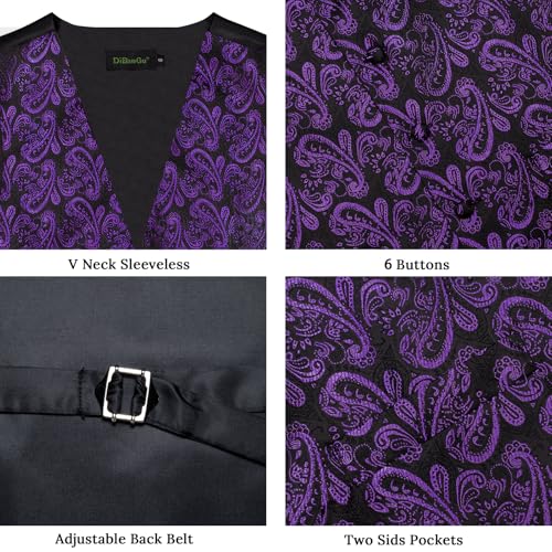 Image of DiBanGu Mens Paisley Suit Waistcoat,Silk Dress Vest and Bowtie Pocket Square Cufflinks with Lapel Pin Set for Wedding Tuxedo