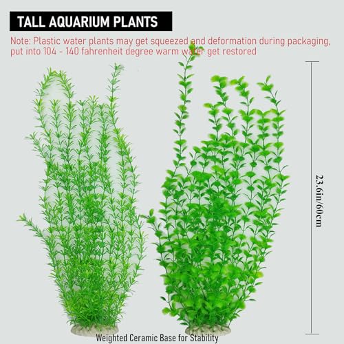 Image of 23.6 Inch Tall Aquarium Plants - Large Lifelike Artificial Fish Tank Decorations, Fish Tank Plants Plastic, 2 Pcs Adjustable Length, Durable & Safe for Freshwater /Saltwater Aquariums (Green)