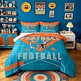Feelyou Football Bedding Set Boys Girls Twin Size Comforter Set Sports Themed Women Men Football City Duvet Quilt Rugby Sports Orange Green Room Decor