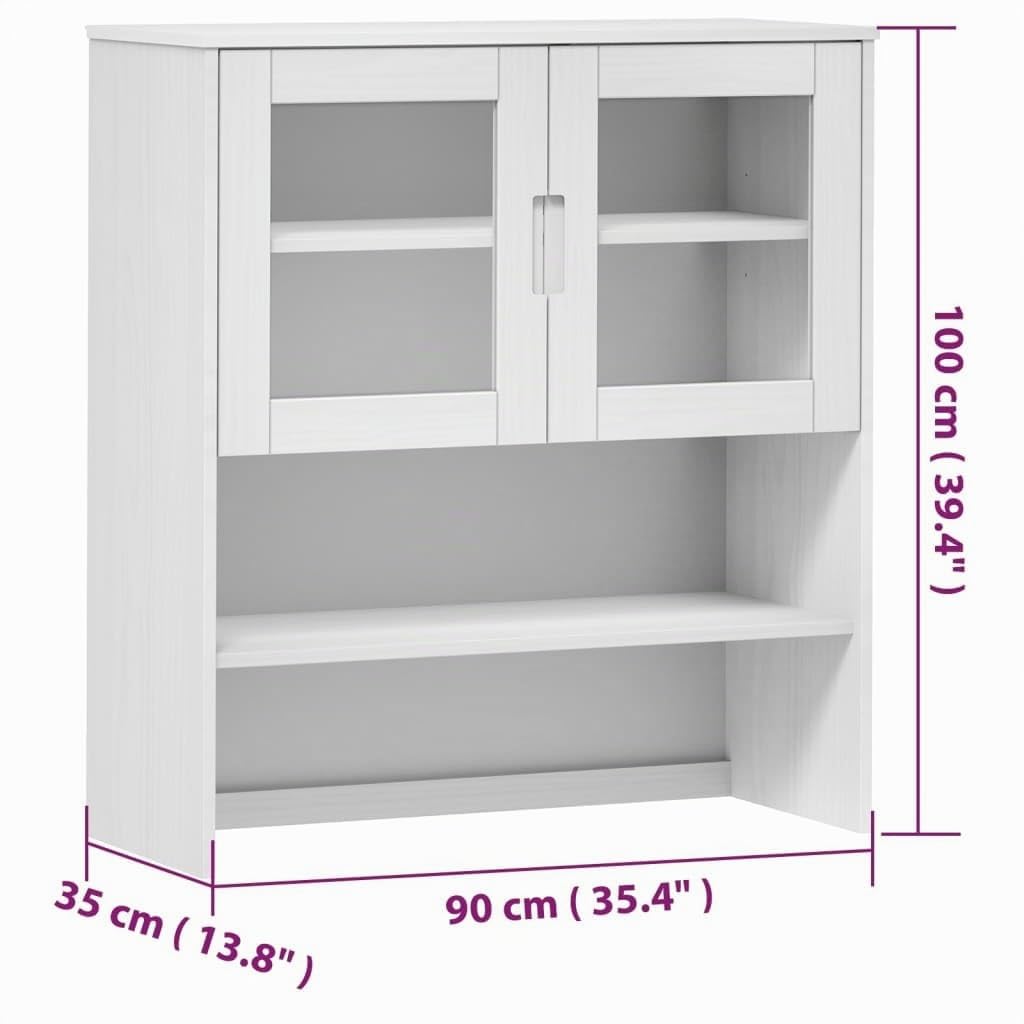 vidaXL Highboard Oberteil, Schrankaufsatz mit 3 Böden 2 Glastüren, Sideboardaufsatz mit UV-Lackierung, Aufsätze Sideboard Schrank, Weiß Massivholz Kiefer