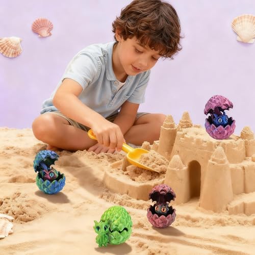 4 Stück 3D Gedrucktes Drachenei, Überraschungs Drachenei mit Drache 4.5 X 4.2cm, Geheimnisvolle Drachen Spielzeug für Erwachsene Kinder 3D Drache im Ei für Ostern Weihnachtstag Geschenke Dekoration