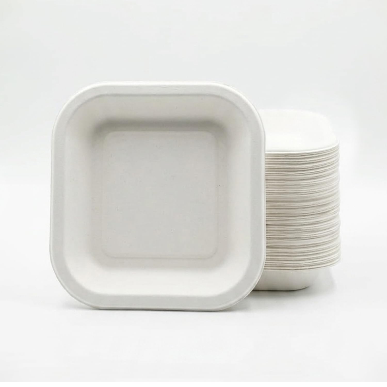 Bonkaso 6x6 Inch Square Bagasse Plates Pack of 100 (White) | Disposable Sugarcane Paper Plates | Heavy Duty, Compostable & Microwave Safe | Plastic-Free Plates for Snacks | | Birthday, Wedding & Party