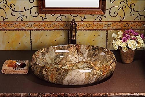 Image of Designer Counter Top Wash Basin | Tabletop Ceramic Bathroom Sink | Wash Basin Over Counter | Wash Basin For Bathroom, Living Room (24 x 15 x 6 Inch) (Glossy Wooden Green)
