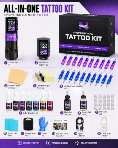 Neebol Wireless Tattoo Kit, Dual 2800mAh Batteries Tattoo Gun for Beginners — 사진 3
