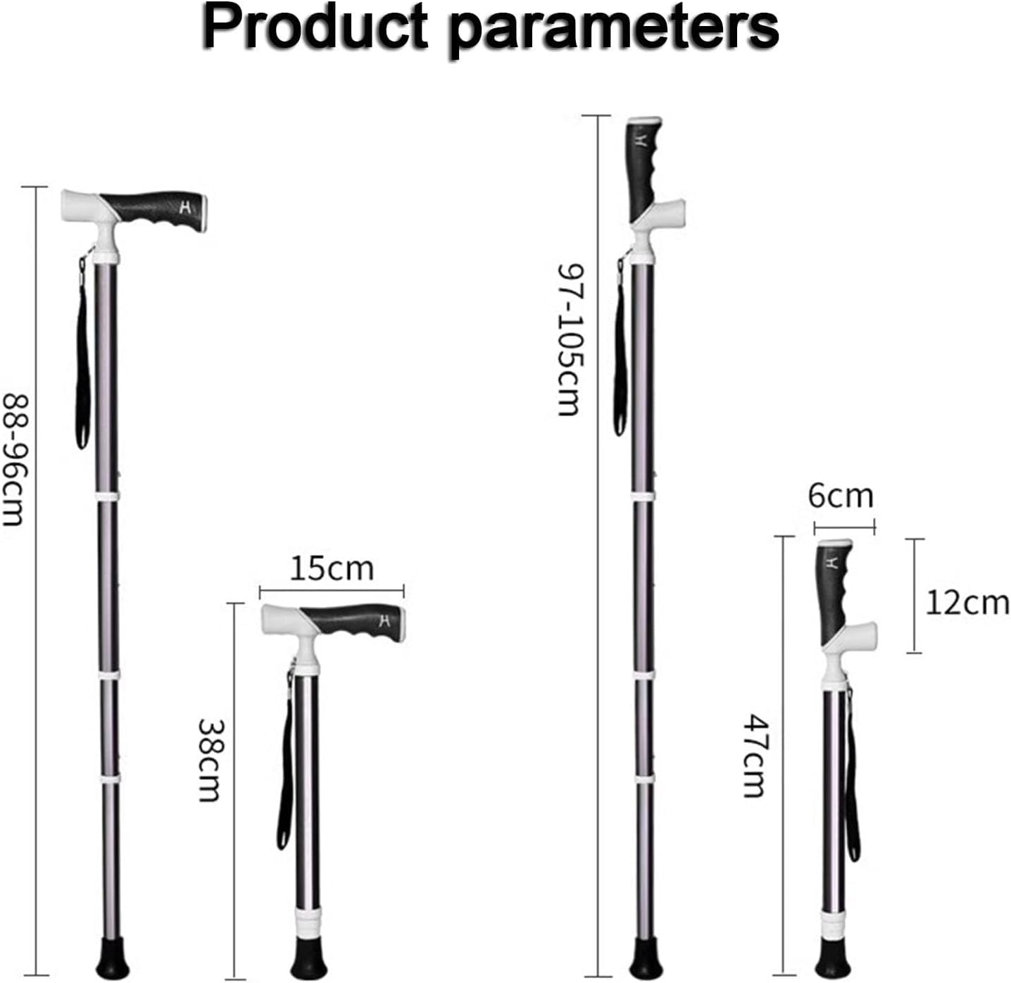 Bastón plegable, bastón plegable de altura ajustable, bastón maravilloso de 105 cm, bastón telescópico ciego plegable para ancianos y montañeros