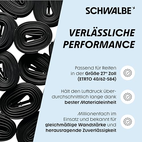 Schwalbe Fahrradschlauch Nr. 21 – MTB Schlauch 27.5 Zoll (ETRTO 40/62-584) – für AV oder SV Ventil – langlebig & luftdicht – Butylschlauch für Mountainbikes