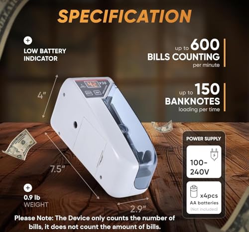 Image of GOBBLER Portable Mini Note Counting Machine for Home, Office, Business | Indian Currency /Cash Counting Machine with LED Display | UV /WM Function |Auto-shutoff | White
