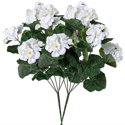 Plantas artificiales realistas de geranio para colgar en cestas, flores falsas a prueba de rayos UV, adecuadas para porches, alféizares de ventanas, decoración del hogar, decoración al aire libre sin