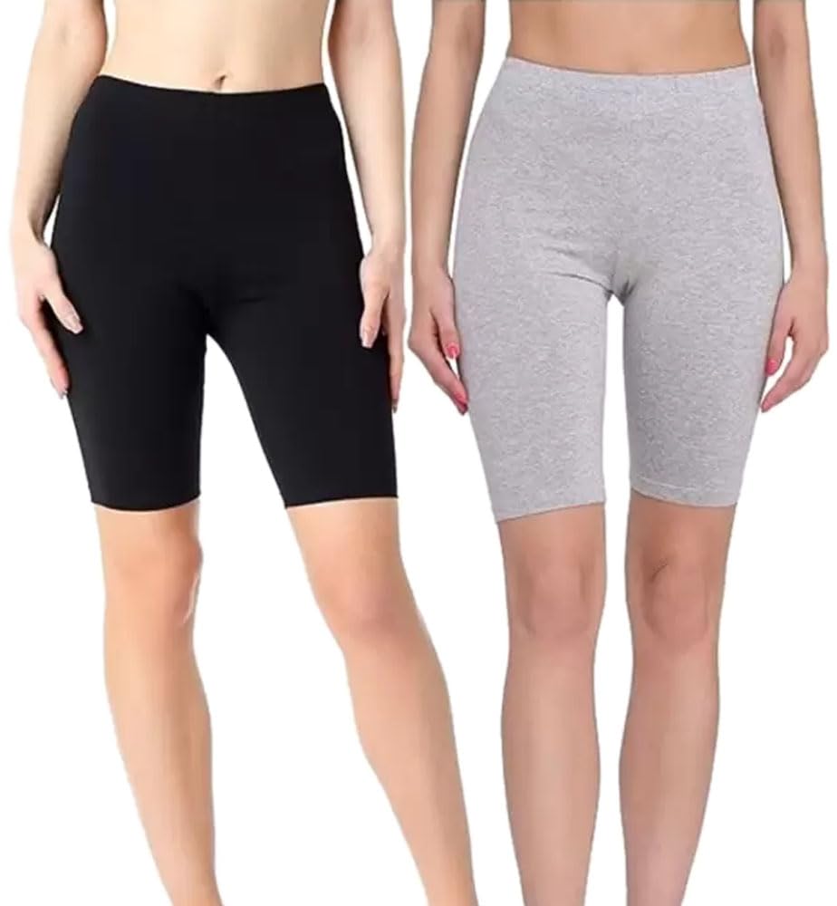 Anti-Chafing Boyshorts Women Shorties | Stretchable Skin Fit Shorts Tights | Cotton Slip Biker Shorts Under Dresses Underwear for Women & Girls High Waist Women's Shorts - (Pack of 2)-image-30