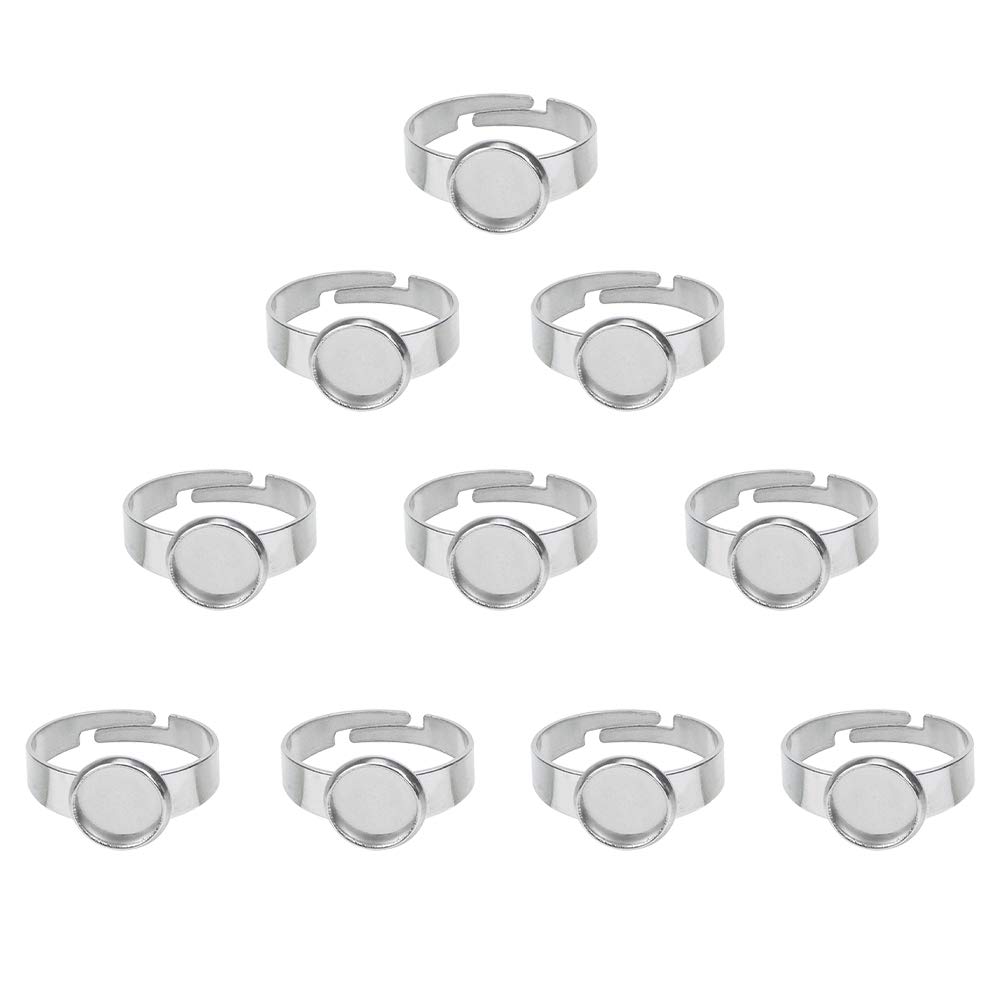 PH PandaHall 50pcs Stainless Steel Adjustable Finger Rings Components Flat Round Pad Ring Base Findings for Ring Making 17mm, Tray 8mm