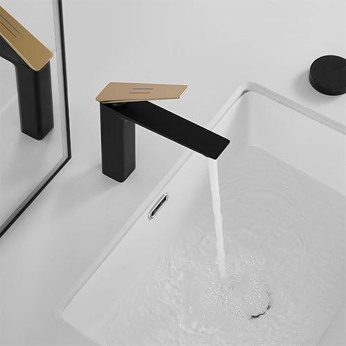 Miniatura 9 de Weirun Grifo de lavabo de latón extra largo para baño, con una sola manija, un agujero, mezclador de tocador, montaje en cubierta, negro mate con