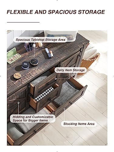 T4TREAM-48-Farmhouse-Dresser-w4-Drawers-2-Sliding-Barn-Doors-Tall-Chest-of-Drawers-Organizer-Rustic-Dresser-TV-Stand-wAdjustable-Shelf-for-Bedroom-Living-Room-Nursery-Room-Dark-Rustic-Oak T4TREAM 48 Farmhouse Dresser w4 Drawers 2 Sliding Barn Doors Tall Chest of Drawers Organizer Rustic Dresser TV Stand wAdjustable Shelf for Bedroom Living Room Nursery Room Dark Rustic Oak