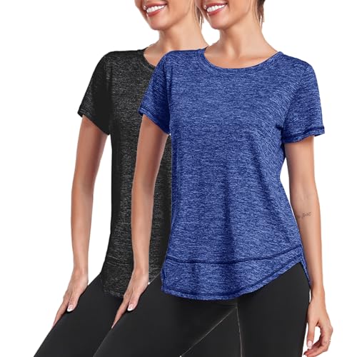 T-shirt de sport pour femme respirant avec manches courtes et chemises de gym pour fitness et yoga