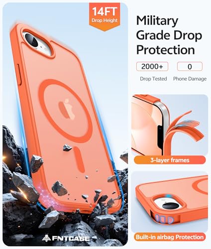 Image of FNTCASE for iPhone 17e Case: iPhone 16e Phone Case [Compatible with Magsafe] Translucent Matte Cases with [Screen Protector] Military Grade Shockproof Protective Phone Cover - Orange