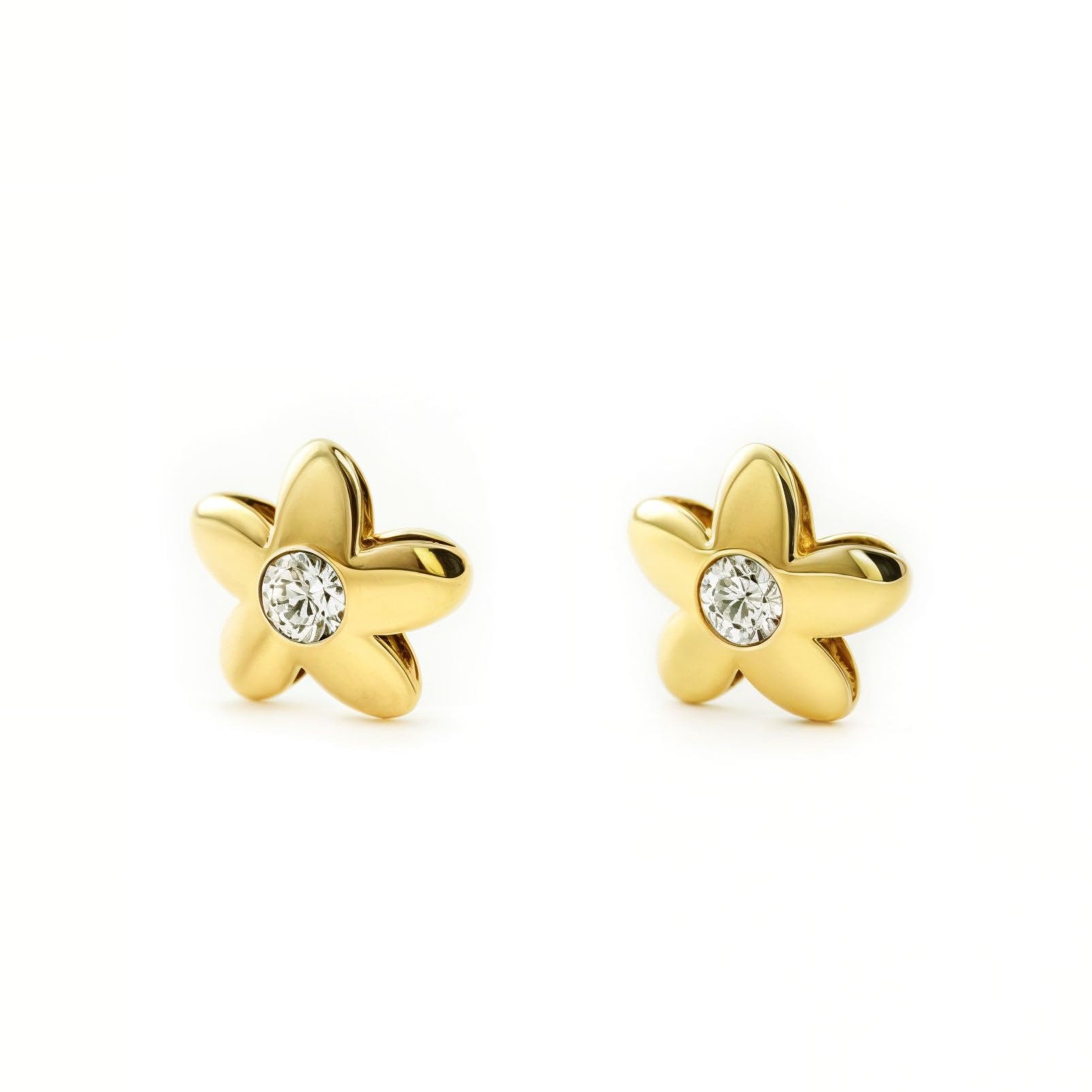 Pendientes Bebe Oro Amarillo Flor Circonita (9kts) - Estuche Regalo - Certificado de Garantía - Mondepetit
