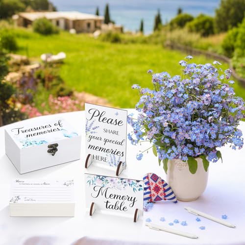 Image of Gilprop 112 Pcs Celebration of Life Memory Cards Set Share a Memory Cards with Box 2 Wood Sign with 4 Hold and 5 Pens, Sympathy Memorial Gifts Funeral Keepsake Decorations (Butterfly)