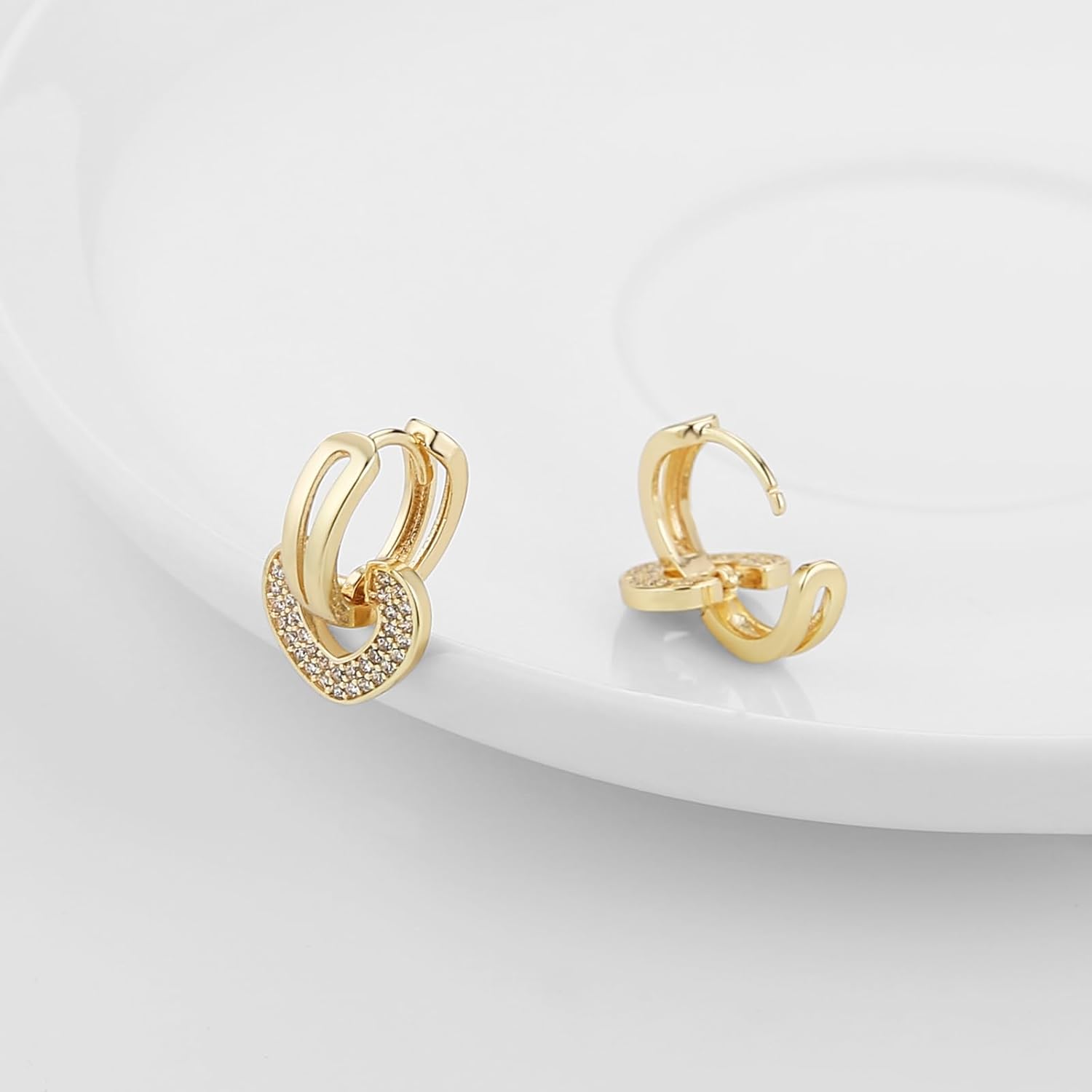 HZMAN 18K Gold Plated Brass Huggie Earrings for Women Zircon Heart Hoop Earrings Hypoallergenic Lightweight Gifts - Image 5