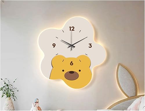 Reloj de pared Night Light Wall Clock Non Ticking Luminous Flower Shape Dimmable Art Clock Bear Pattern Decorative Painting WRemote Control for