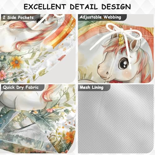 Pigsaly Boys Swim Trunks Cute Unicorn Orange Rainbow Boys Board Shorts Swimsuit Swimwear Summer Bathing Suit 3T3