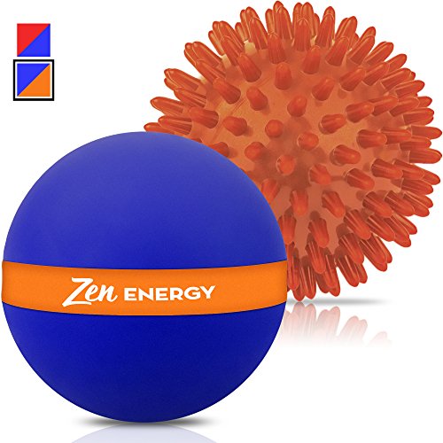 Epitomie Fitness Zen Energy Pro Massage Balls - Large Ball for Massage & Large Spiky Reflexology Ball Makes Perfect Roller Ball Massager Set for Self Massages & Myofascial Release - Navy & Orange