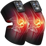 Cordless Knee Massager with Heat Vibration for Pain Relief, Electric Heated Knee Brace with 5 Heat Levels and 3 Massage Mode, Gifts for Men Women (Black, Pair)