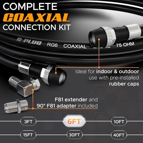 Image of G-PLUG RG6 Coaxial Cable 6FT - Triple Shielded, Waterproof, 75 Ohm with F-Type Connectors, High-Performance for HDTV, Satellite, Internet, Indoor /Outdoor Use