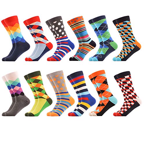 WeciBor Men's Dress Crazy Colorful Novelty Funny Casual Combed Cotton Crew Socks Pack (US size 7.5-10, Cool Dress Collection)