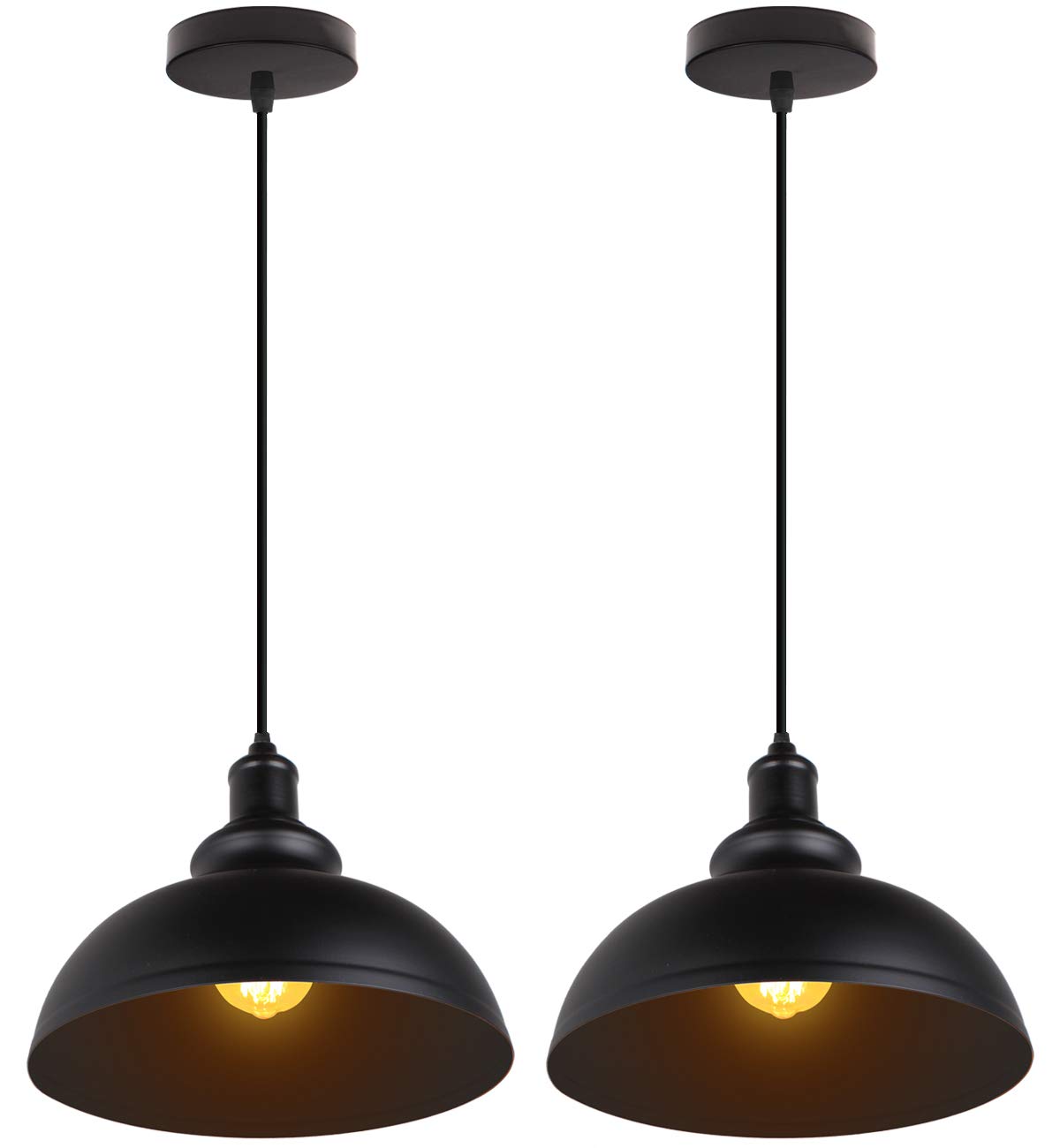 iDEGU Zestaw 2 lamp wiszących przemysłowych żyrandol sufitowy w stylu vintage, E27, retro, metalowa lampa sufitowa do kuchni, jadalni, salonu, restauracji, Ø 29 cm (czarny + czarny)