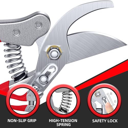 Image of DECERK Professional Bypass Pruning Shears, Ultra Sharp Garden Scissors & Clippers, Effortless 3 /4 inch Branch Hedge Clippers