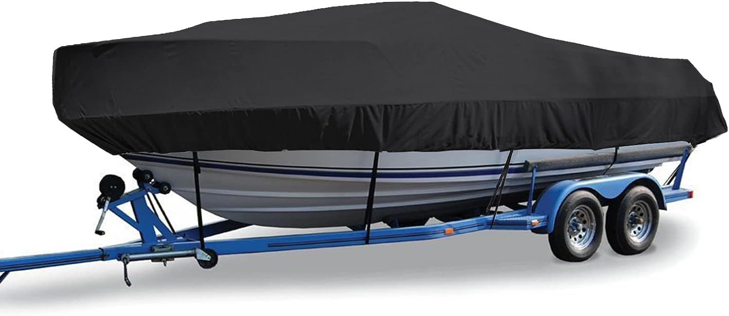 Telo Copri Barca，Telo Barca,Copertura per Barca 210D Impermeabile per Barche da Pesca, trimarani con Scafo a V, Nero, 14-16 Piedi: 530x290 cm, Copertura per Bar