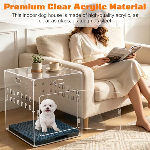 Acrylic Dog House, 27.5" L x 20" W x 24.5" H Clear Indoor Dog Crate Furniture for Small & Medium Dogs, Modern Transparent Pet Kennel Furniture with Lock (Extra Large) - Image 4