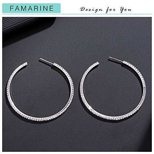 FAMARINE Gold Silver CZ Open C Hoops Earrings, Crystal Cubic Zirconia Hoop Earring Gift for Women4