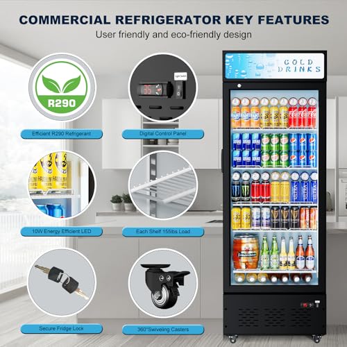 FreezLabs Commercial Glass Door Display Refrigerator 15 cu.ft Commercial Beverage Refrigerators with LED Light and 5 Shelves for Cafe, Restaurant, Store, Bar on Fridge.com