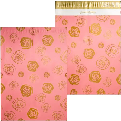 Image of Inspired Mailers - Poly Mailers 14.5x19 - Gold Roses Deluxe - Choose from 6x9, 10x13 and 14.5x19 Sizes - 3.15mil Unpadded Mailing Bags (14.5x19, 50 Pack)