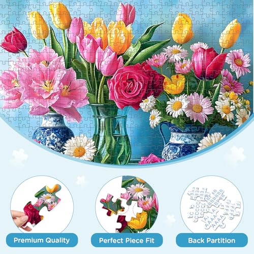 500 Piece Puzzle for Adults, Beautiful Flower Puzzles for Adults Senior, Age 12+, Tulip Rose Jigsaw Puzzles 500 Pieces, Challenging Puzzle Perfect Game Nights for Family Friend 20.5 X 15 Inches - Image 3