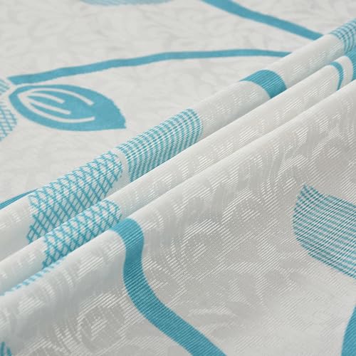 Image of Polyester Feather Printed Curtains 5 Feet Long for Window & Door, Living Room, Bedroom | Eyelet | Parda | Aqua Blue, 1 Piece