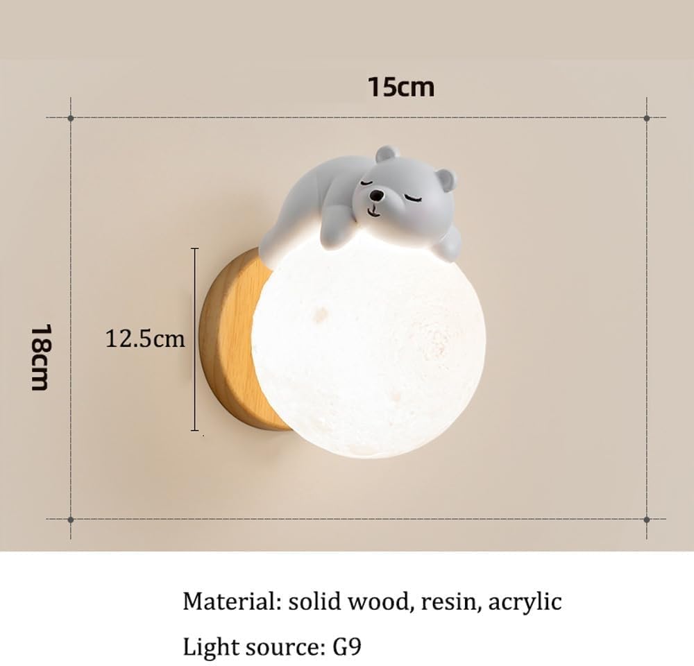 Lampada da Parete Moderna Nordica per Cameretta dei Bambini - Simpatico Cartone Animato Coniglio Luna Sferica Minimalista