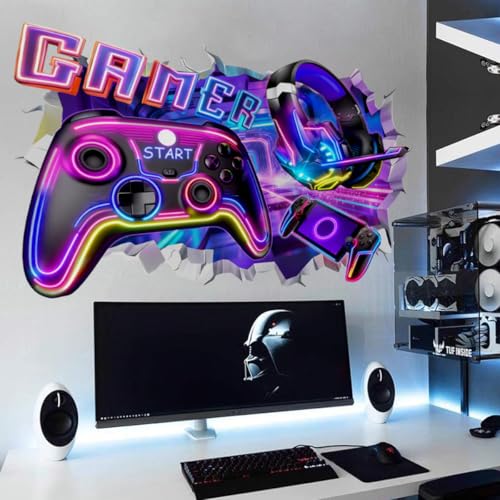 3D Game Room Decor Gaming Room Wall Decals Colorful Gamer Controller Video Gaming Joystick Stickers Boy Bedroom Teenagers Playroom Decor