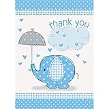 Blue Elephant Boy Baby Shower Thank You Cards, 8ct