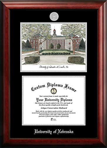 Campus Images NCAA Nebraska Cornhuskers Unisex Silver Medallion Frame University of Nebraska 11w x 8.5h Silver Embossed Diploma Frame Lithograph, Brown, One Size