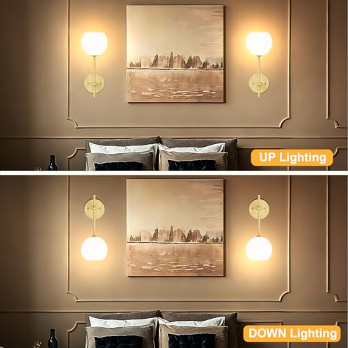 Image of Wood Grain Battery Operated Wall Sconces Set of 2, Rechargeable Wireless Wall Lights with Milky White Frosted Glass, 12 RGB and 3CCT Dimmable Wall Lamps with Remote for Bedroom Living Room Hallway