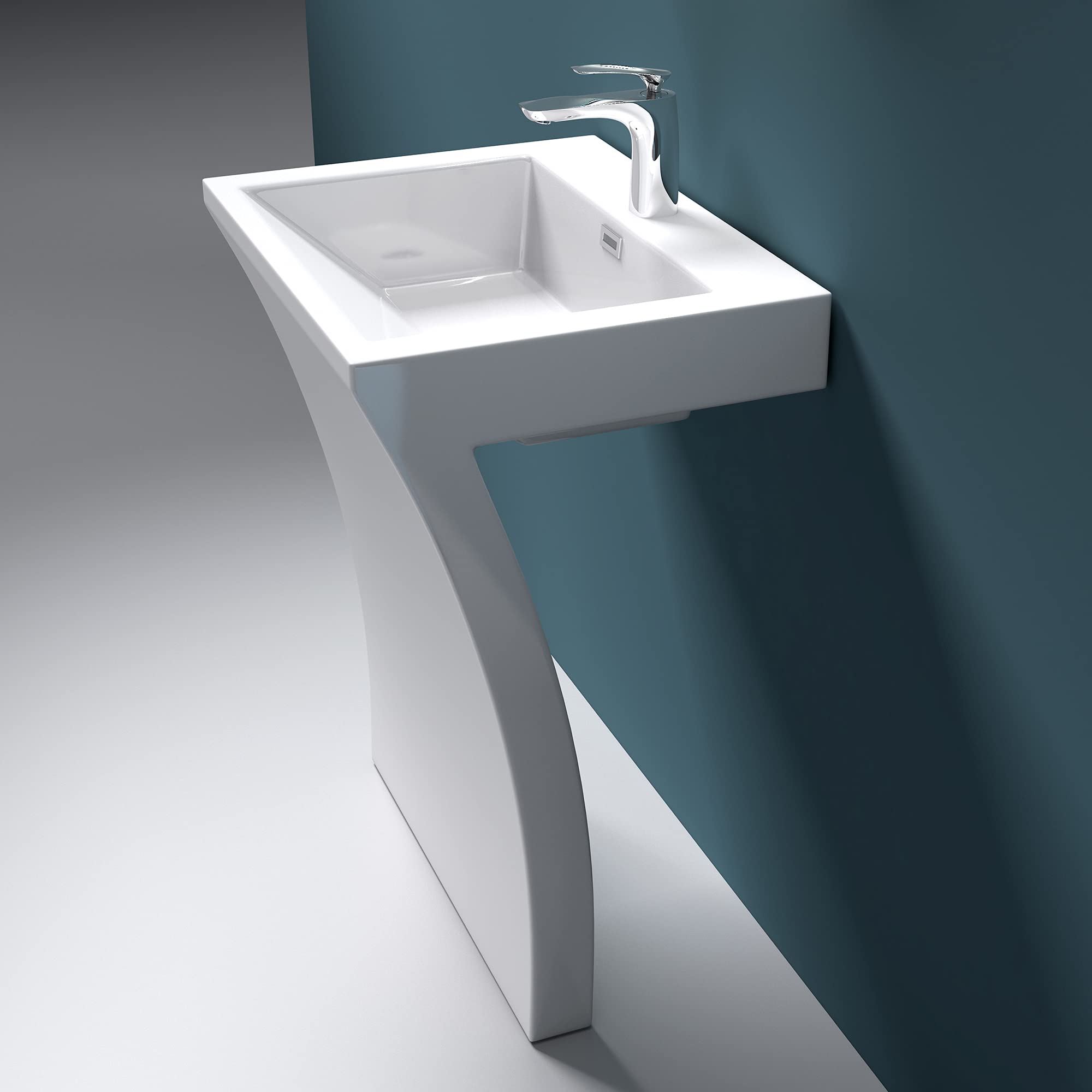 Mai & Mai Lavandino a Colonna 60X48X83cm,Lavandino su Piedistallo per Bagni Colossum07 da Minerale Fuso, un Foro per la Rubinetteria,Bianco